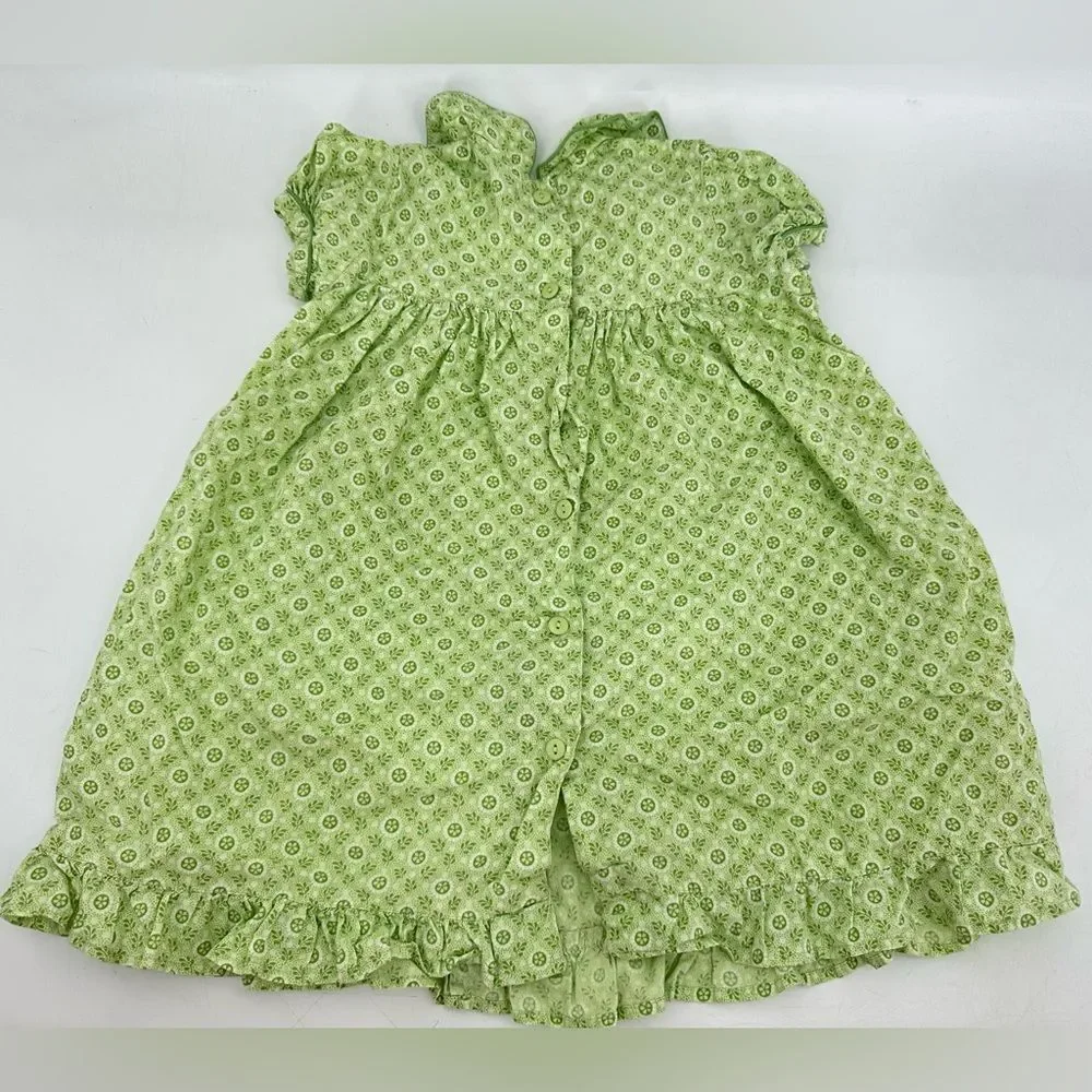 Vtg April Cornell Green Floral Baby Dress Collared With Bloomers Sz 12-18 Month